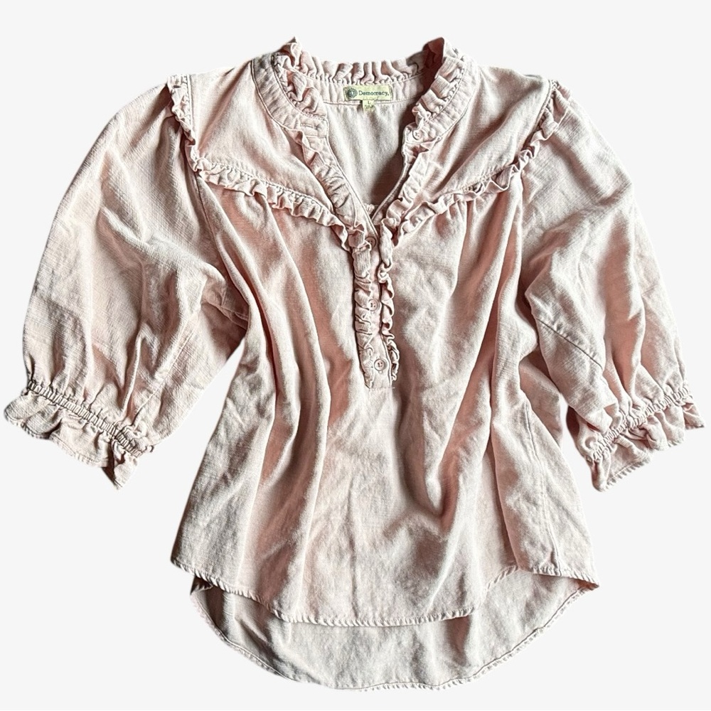 6) 22 X 21  Democracy Boho Hippie Light Pink Ruffle Blouse Large